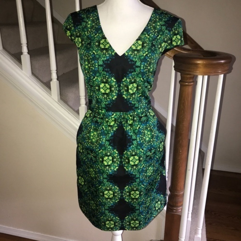 Taylor blue green floral‎ dress with pockets 10